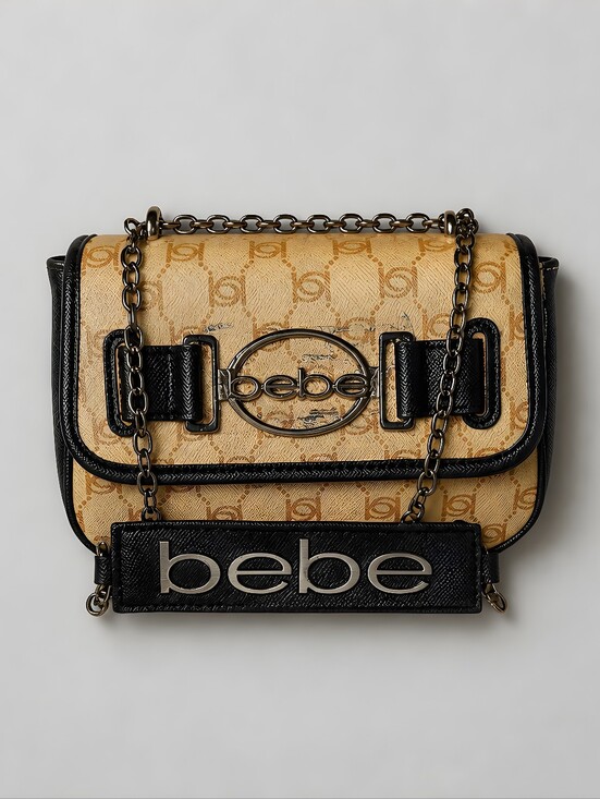 bebe Handbags - Bebe Leilani Printed Monogram Shoulder Bag Almond Black NWT